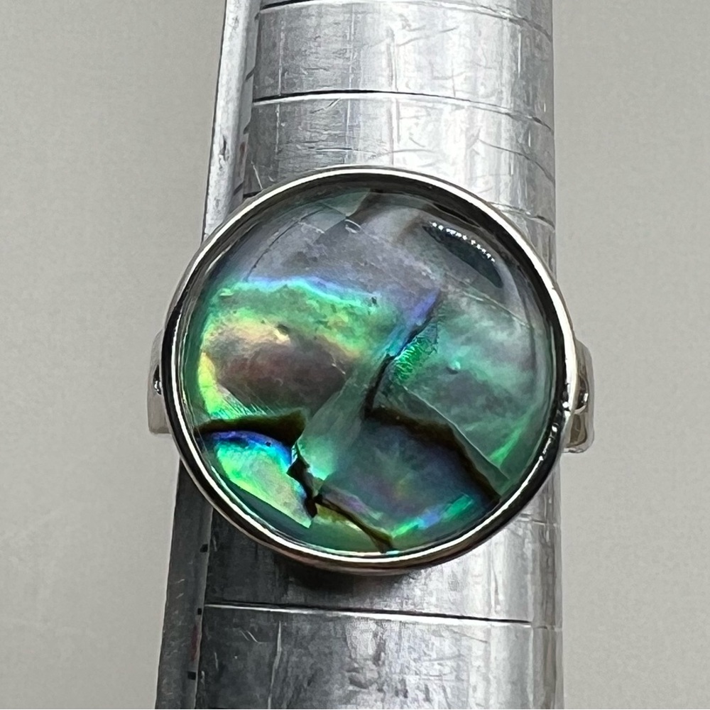 New Abalone and Acrylic Silver Tone Fashion Costume Ring 8 +